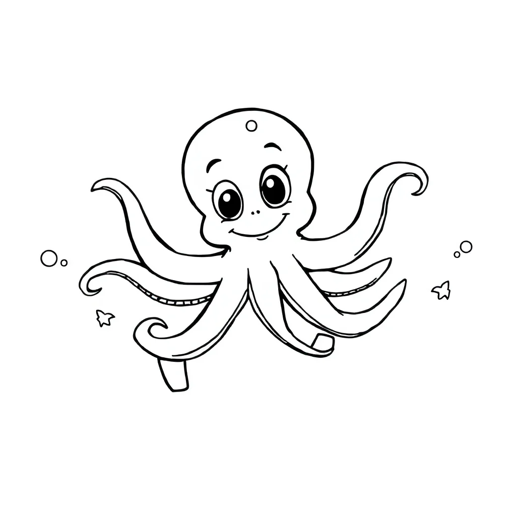 Octopuses a cute octopus running — easy octopuses coloring page (ages 2–5)