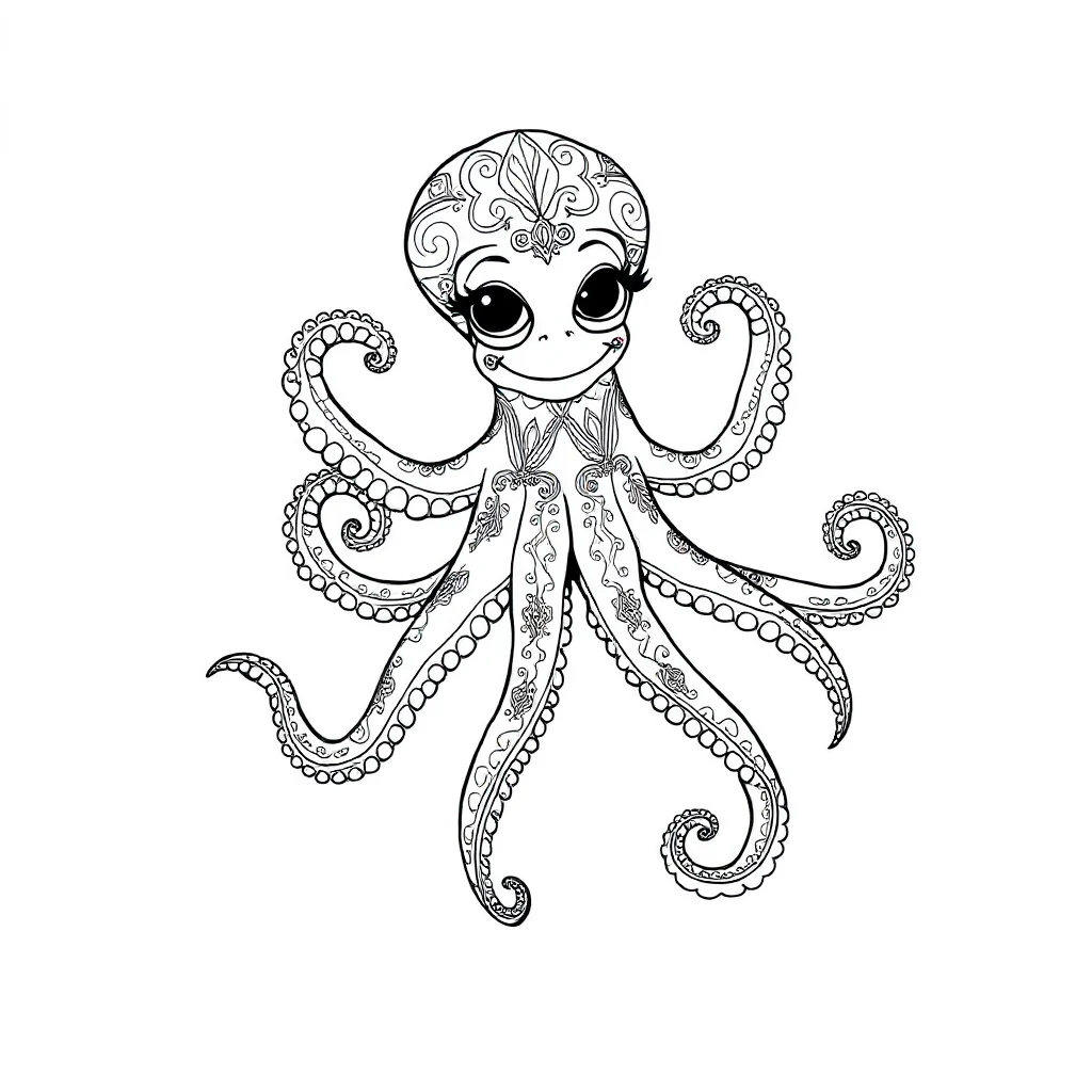 Octopuses a smiling octopus dancing — detailed octopuses coloring page (ages 9+ & adults)