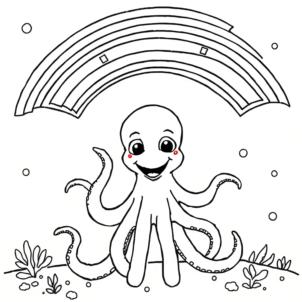 Octopuses a smiling octopus under a rainbow — classic octopuses coloring page (ages 5–10)