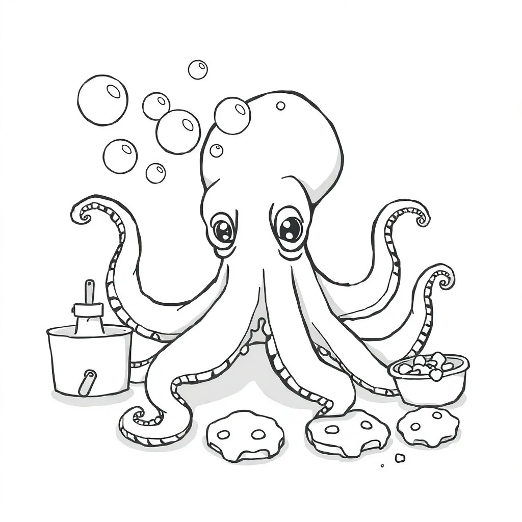 Octopuses an octopus with bubbles baking cookies — classic octopuses coloring page (ages 5–10)