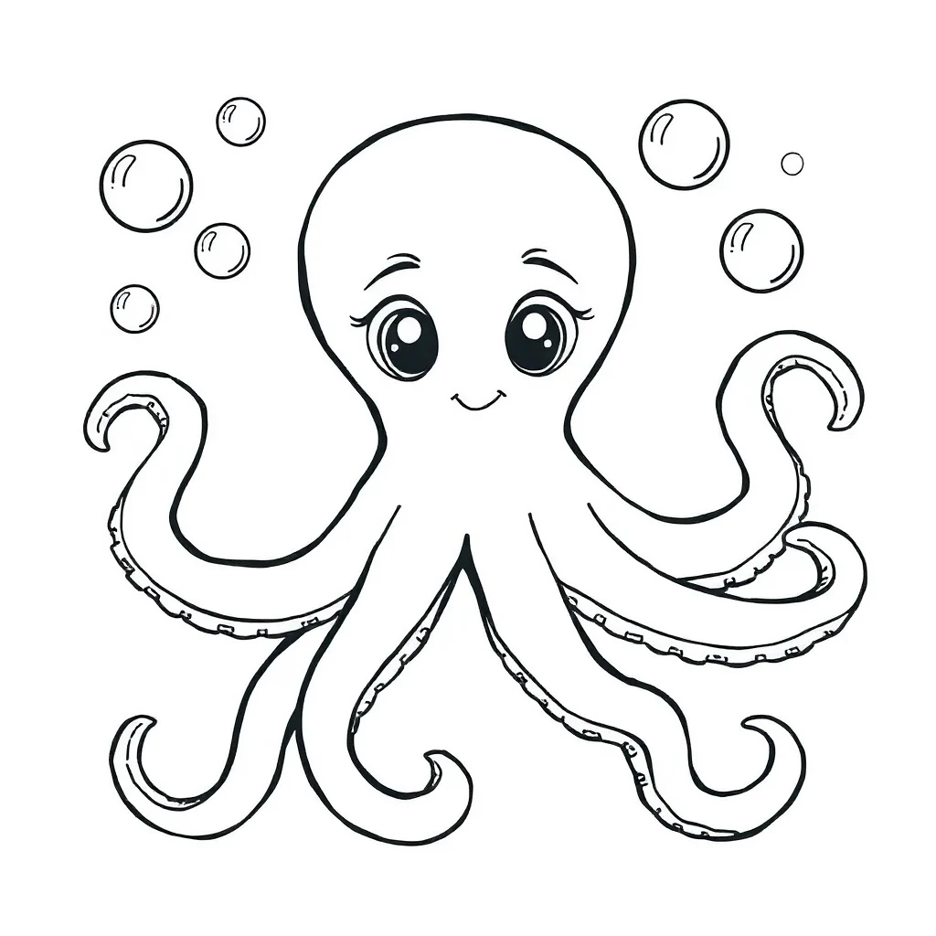 Octopuses an octopus with bubbles — easy octopuses coloring page (ages 2–5)