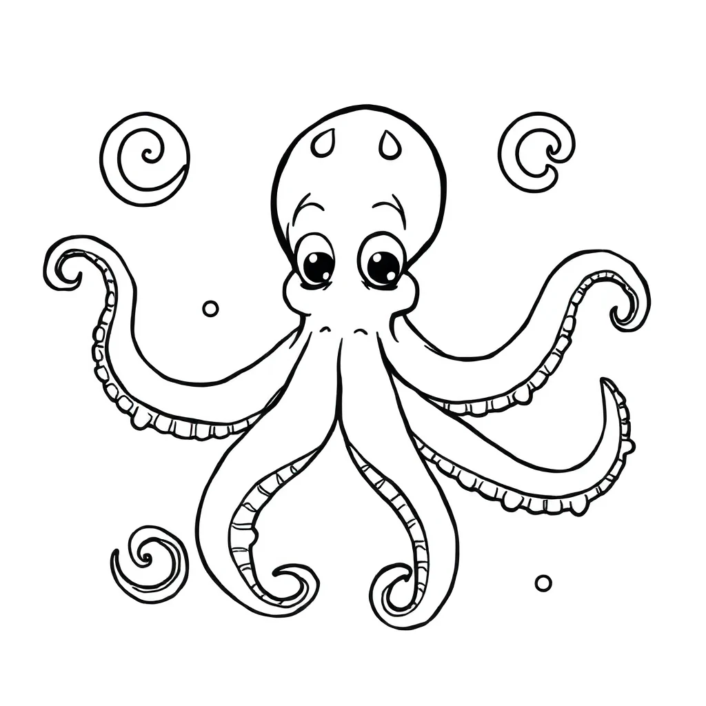 Octopuses an octopus with curly arms flying — easy octopuses coloring page (ages 2–5)