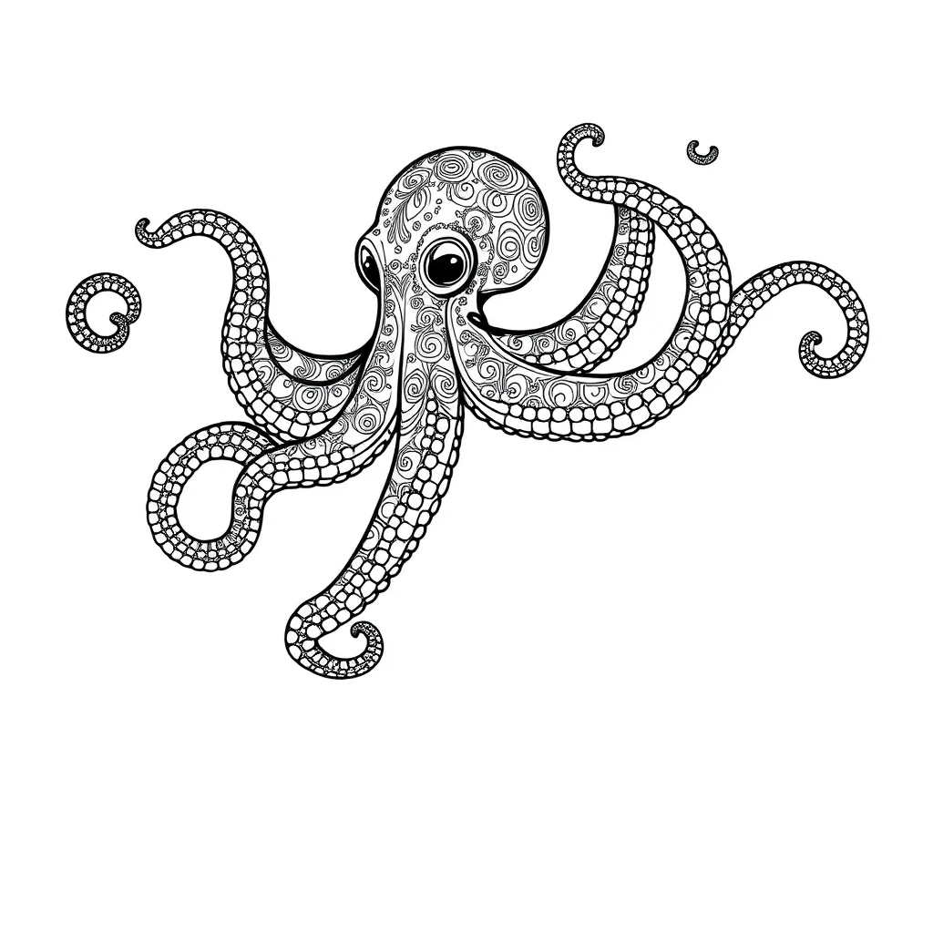 Octopuses an octopus with curly arms leaping mid air — detailed octopuses coloring page (ages 9+ & adults)