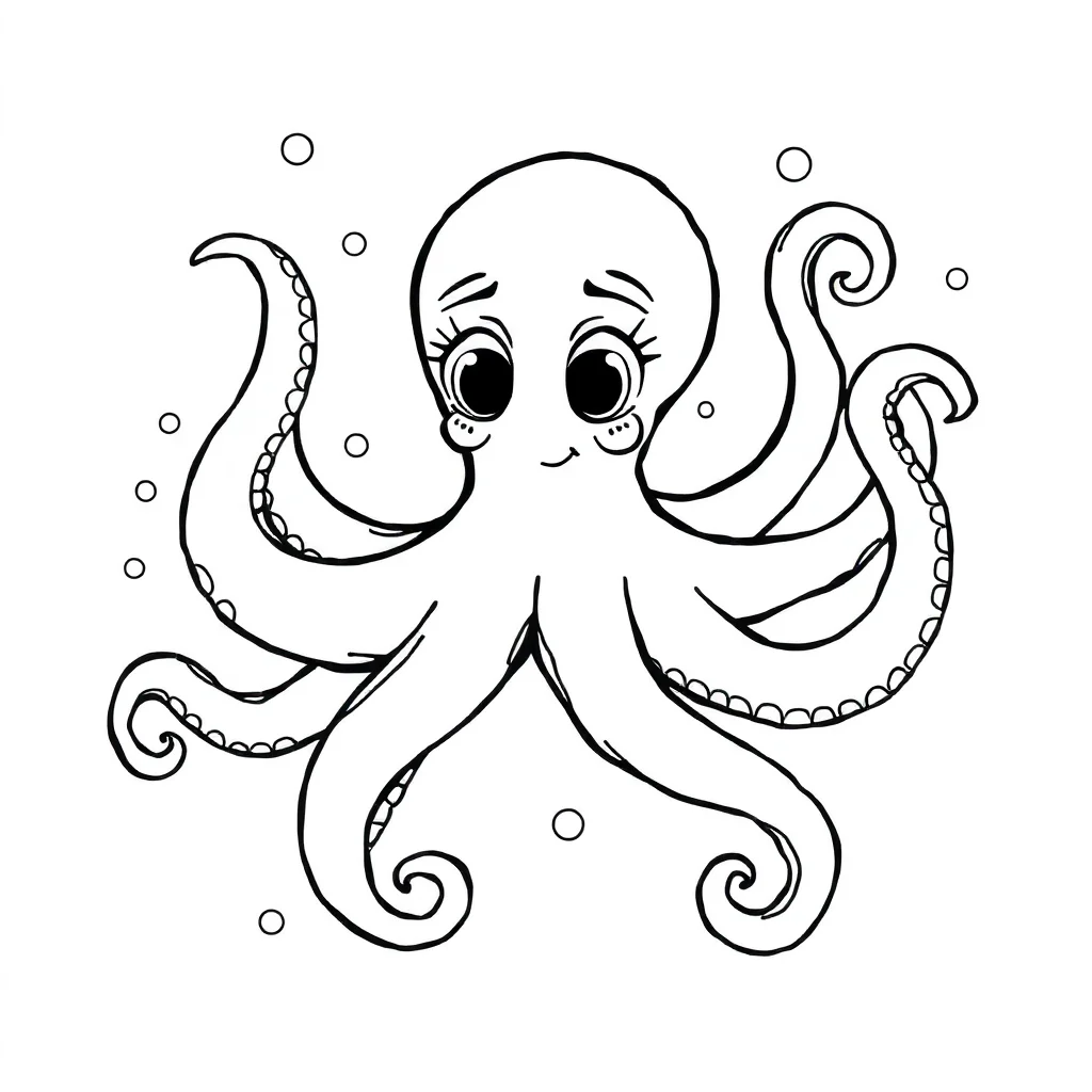 Octopuses an octopus with curly arms — easy octopuses coloring page (ages 2–5)