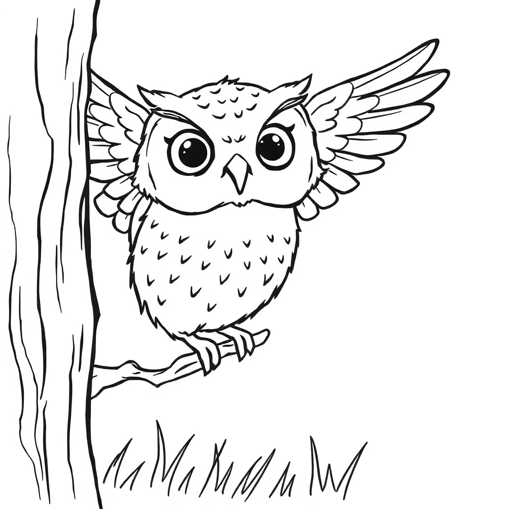 Owls an owl flying peeking from behind something — classic owls coloring page (ages 5–10)