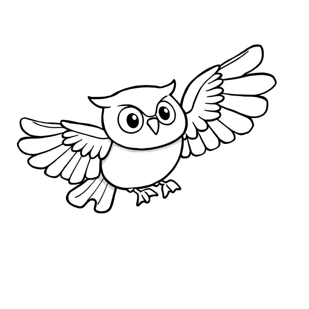 Owls an owl flying — easy owls coloring page (ages 2–5)