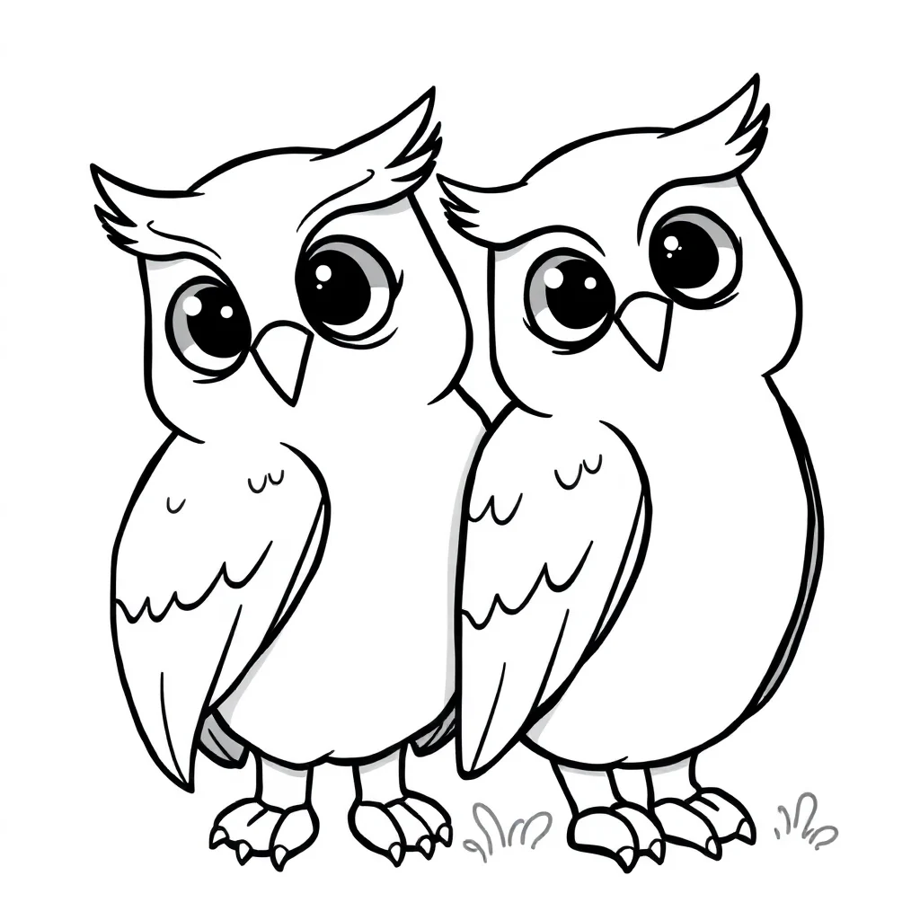 Owls two owls together — easy owls coloring page (ages 2–5)