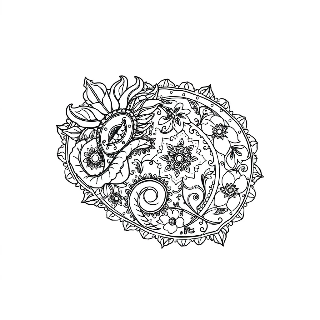 Paisley a detailed paisley sleeping curled up — detailed paisley coloring page (ages 9+ & adults)