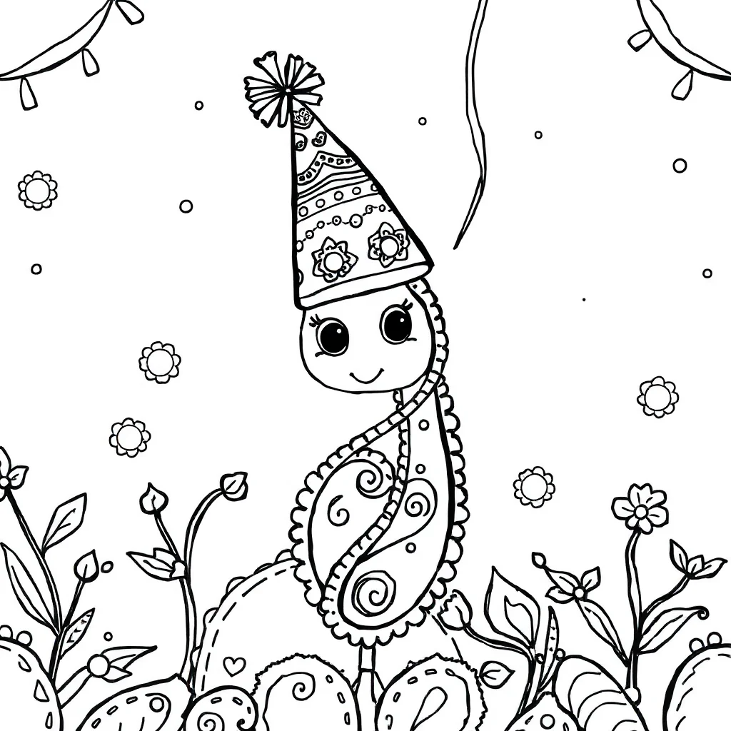 Paisley a paisley border wearing a party hat — classic paisley coloring page (ages 5–10)
