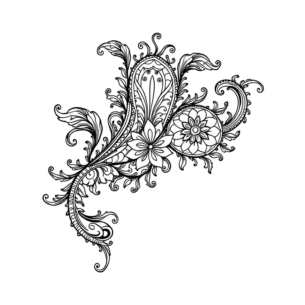 Paisley an ornate paisley design leaping mid air — detailed paisley coloring page (ages 9+ & adults)