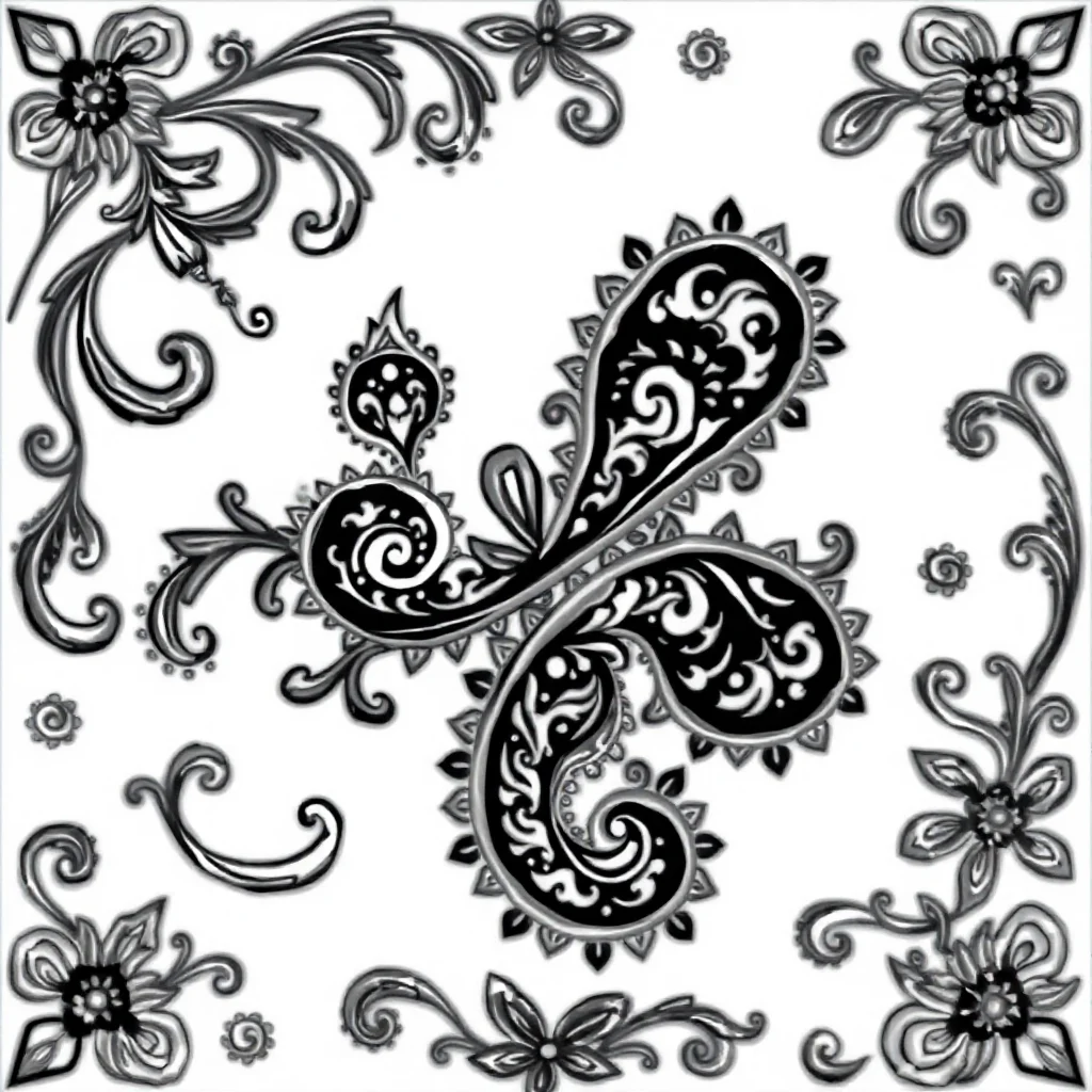 Paisley paisley with swirls dancing — detailed paisley coloring page (ages 9+ & adults)