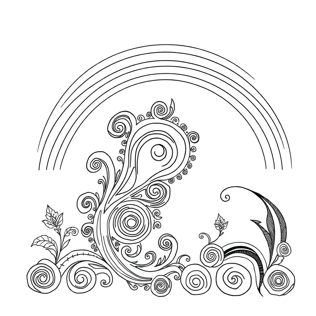 Paisley paisley with swirls under a rainbow — classic paisley coloring page (ages 5–10)