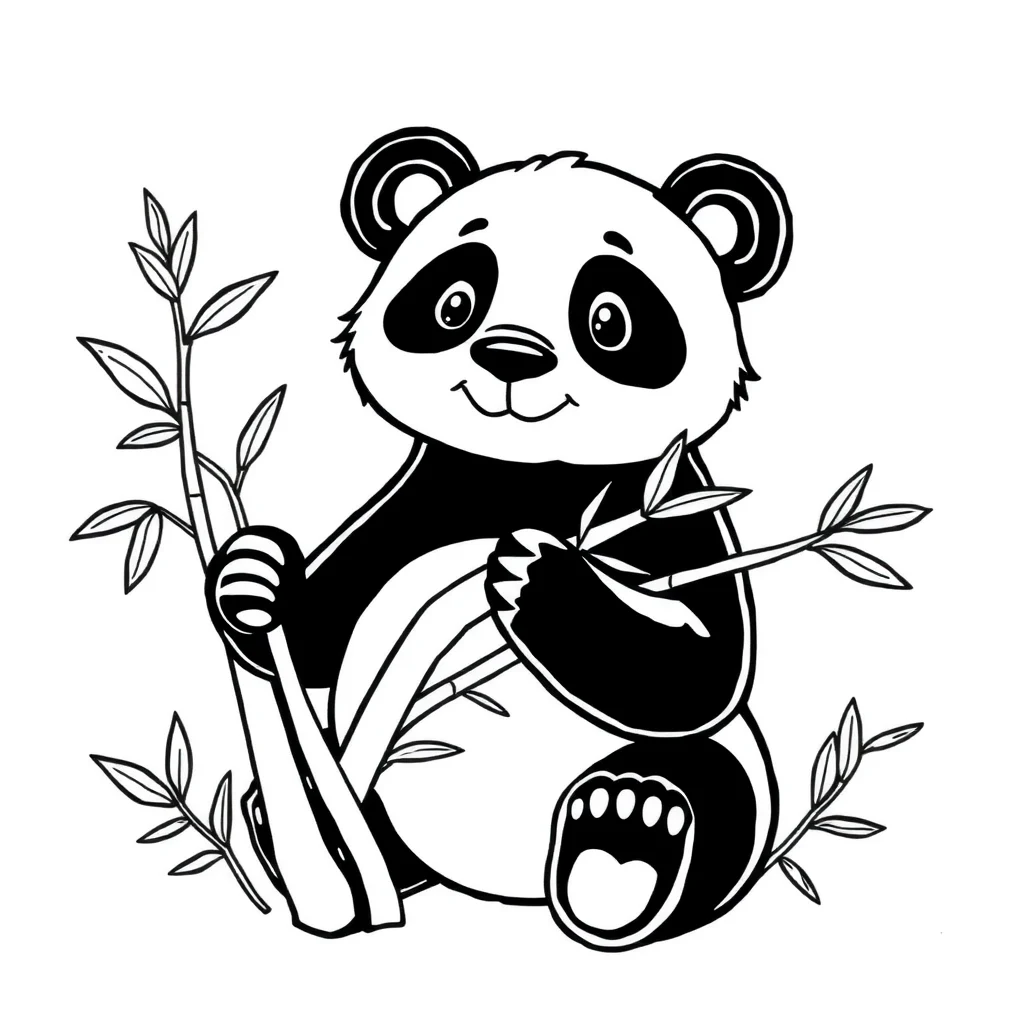 Pandas a cute panda eating bamboo — easy pandas coloring page (ages 2–5)