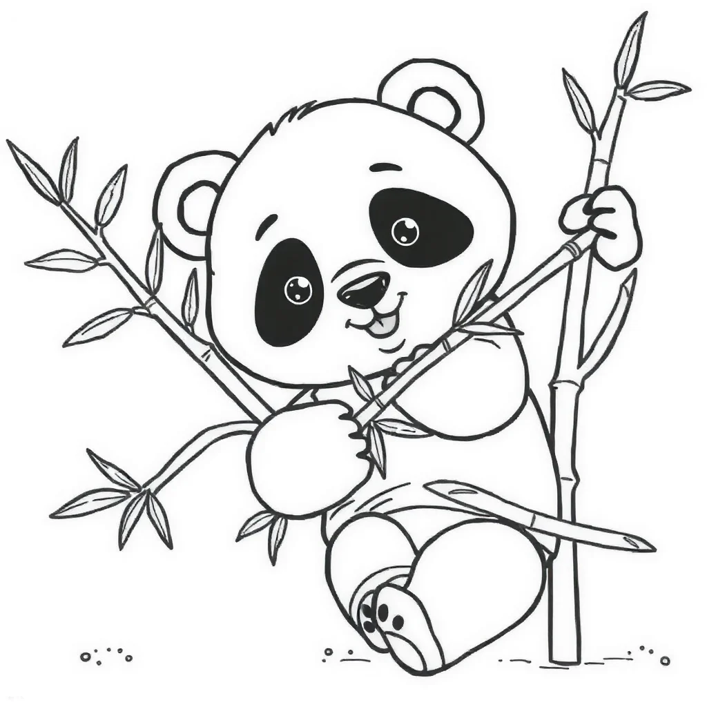 Pandas a panda hugging bamboo — easy pandas coloring page (ages 2–5)