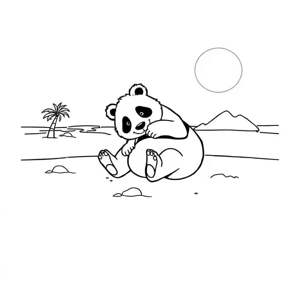 Pandas a rolling panda on the beach — classic pandas coloring page (ages 5–10)