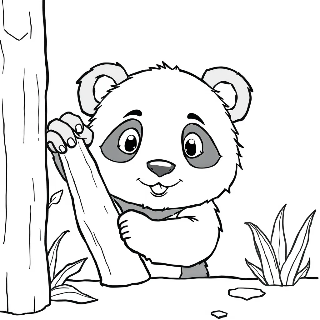 Pandas a rolling panda peeking from behind something — classic pandas coloring page (ages 5–10)