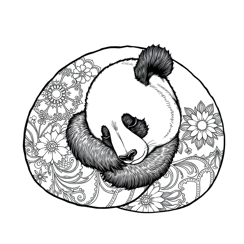 Pandas a rolling panda sleeping curled up — detailed pandas coloring page (ages 9+ & adults)