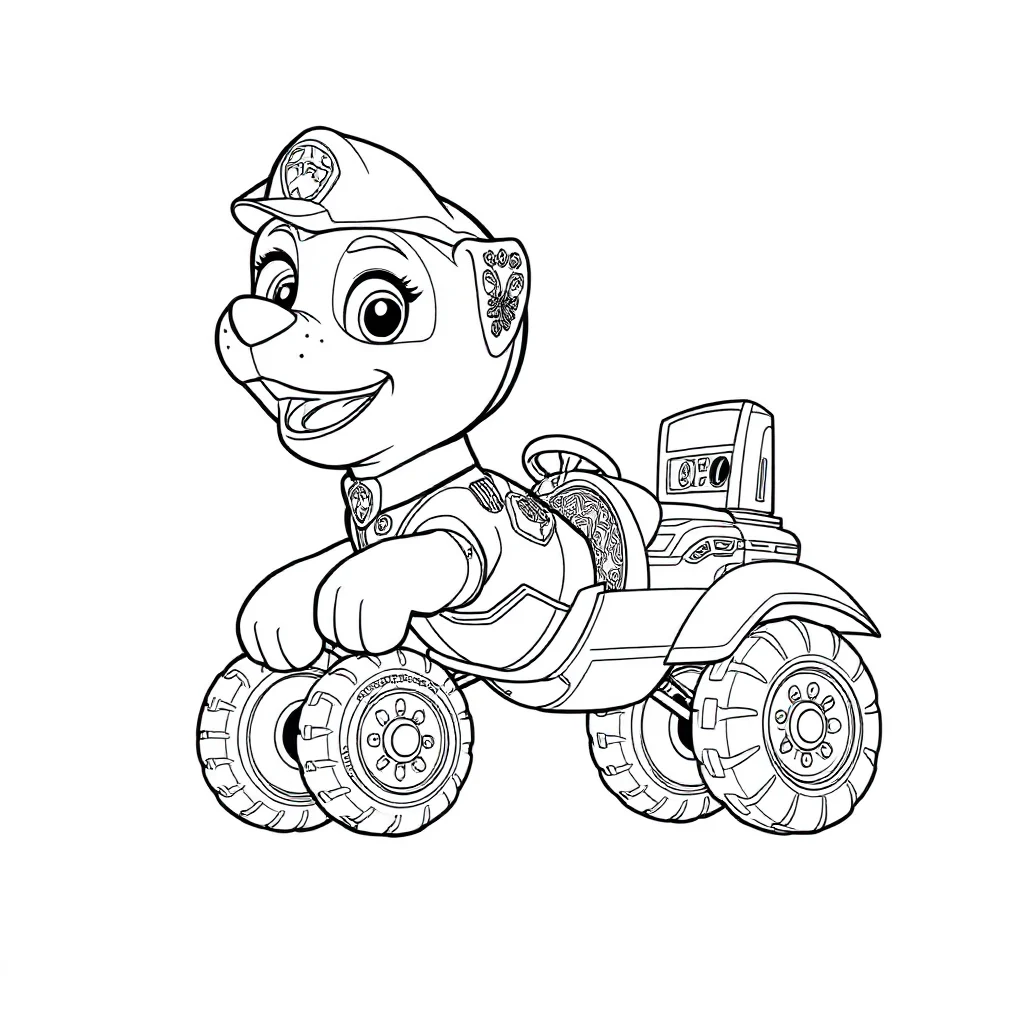 Paw patrol a paw patrol pup driving a vehicle leaping mid air — detailed paw patrol coloring page (ages 9+ & adults)