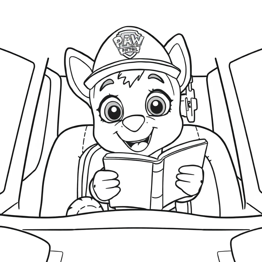 Paw patrol a paw patrol pup driving a vehicle reading a book — classic paw patrol coloring page (ages 5–10)