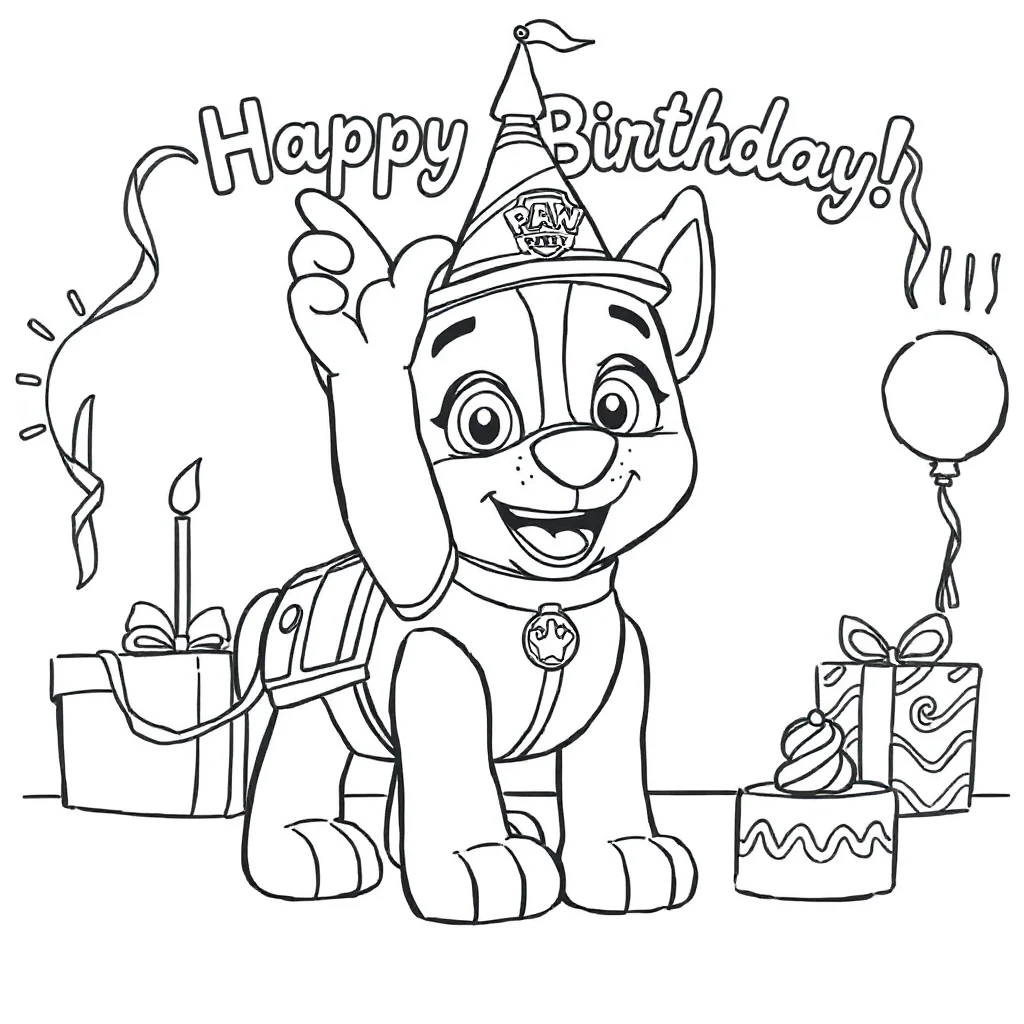 Paw patrol a paw patrol pup giving a high five celebrating a birthday — classic paw patrol coloring page (ages 5–10)