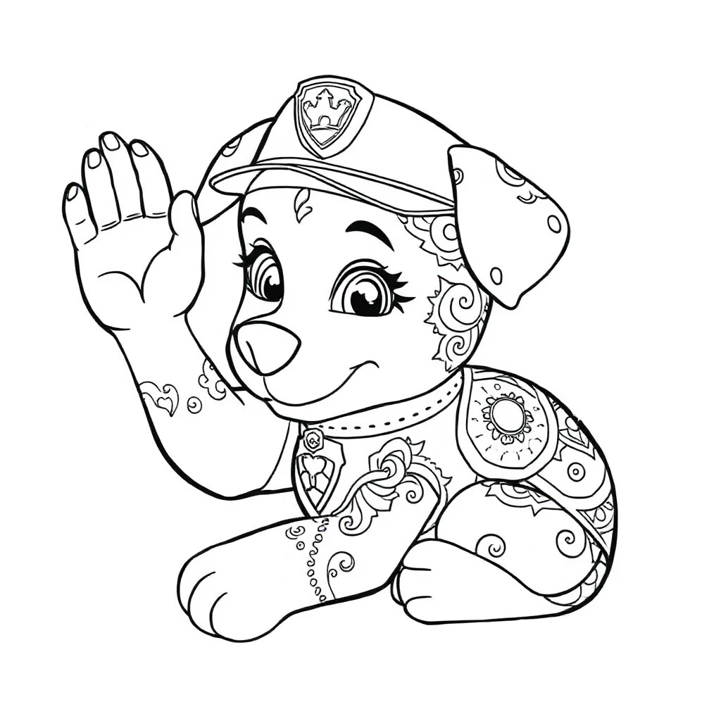 Paw patrol a paw patrol pup giving a high five sleeping curled up — detailed paw patrol coloring page (ages 9+ & adults)