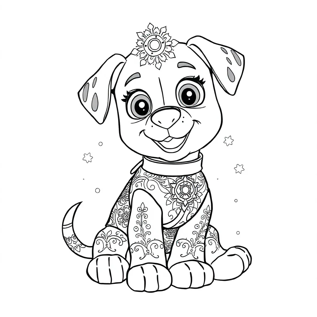 Paw patrol a paw patrol puppy sitting dancing — detailed paw patrol coloring page (ages 9+ & adults)