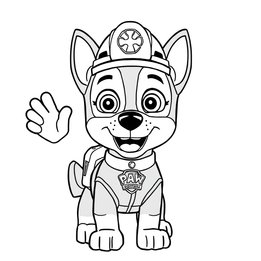 Paw patrol a paw patrol rescue pup waving — easy paw patrol coloring page (ages 2–5)