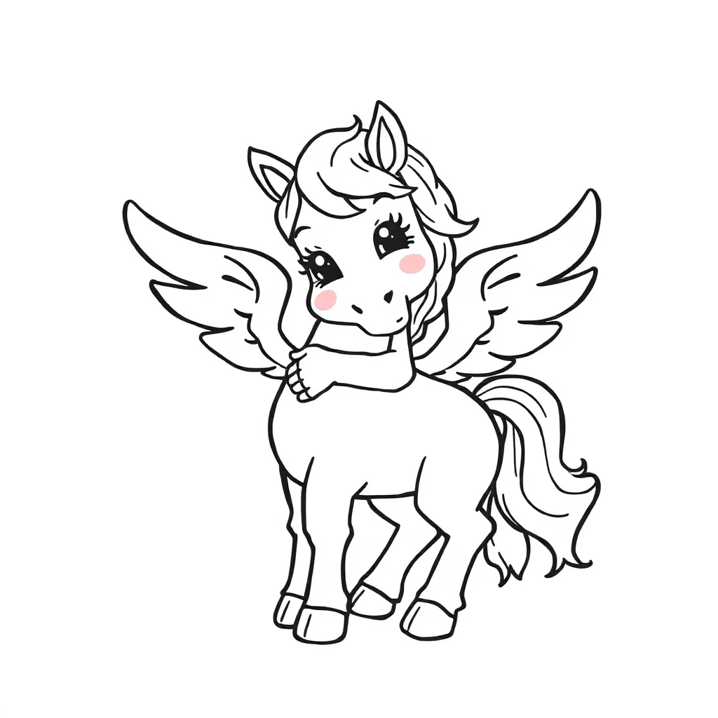 Pegasus a baby pegasus hugging a friend — easy pegasus coloring page (ages 2–5)