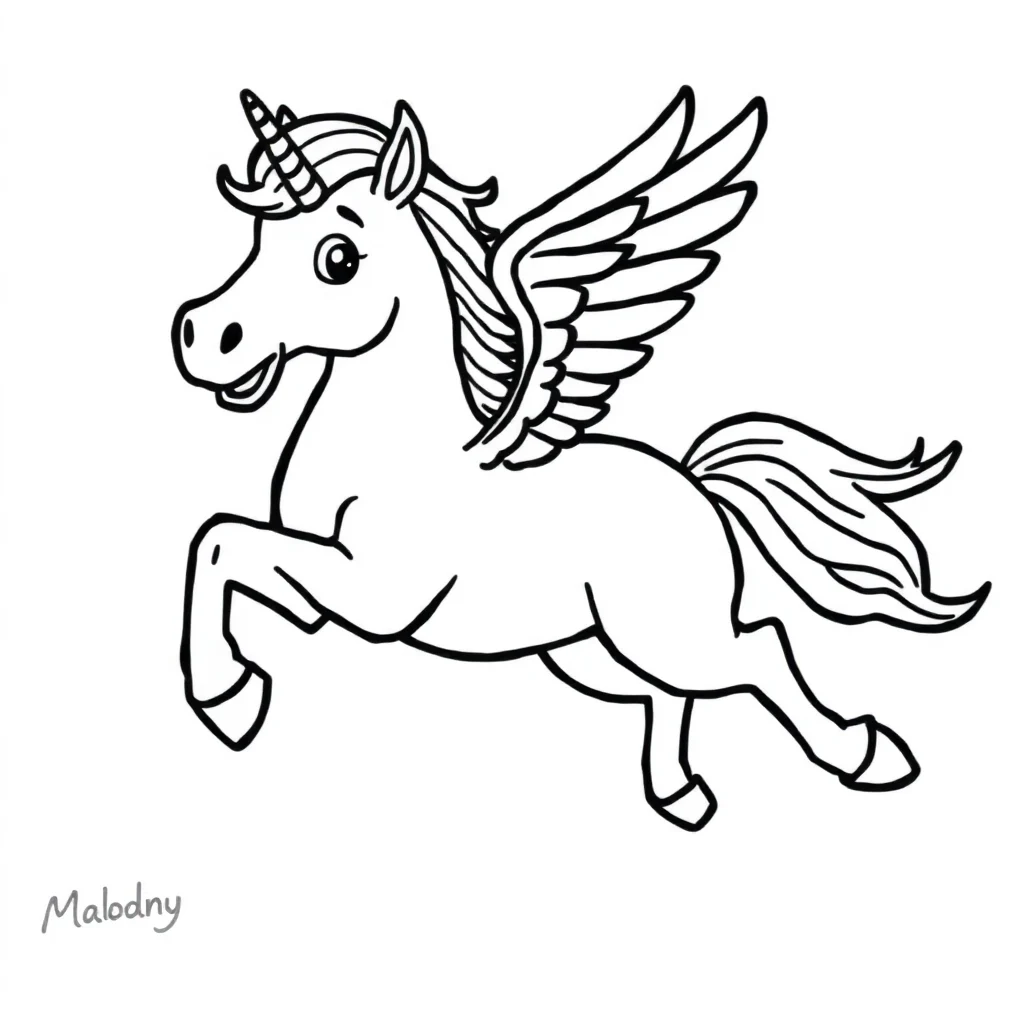 Pegasus a flying pegasus running — easy pegasus coloring page (ages 2–5)