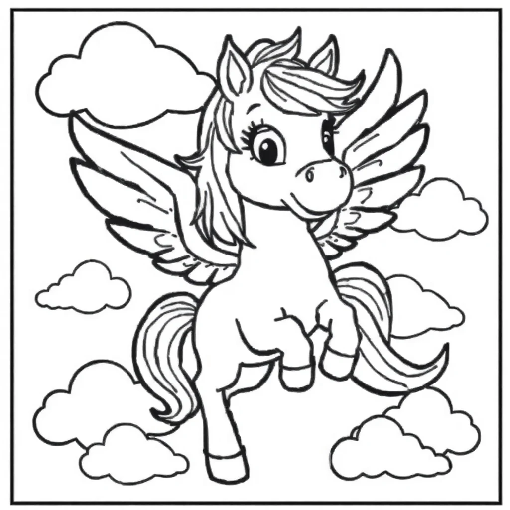 Pegasus a pegasus and clouds — easy pegasus coloring page (ages 2–5)