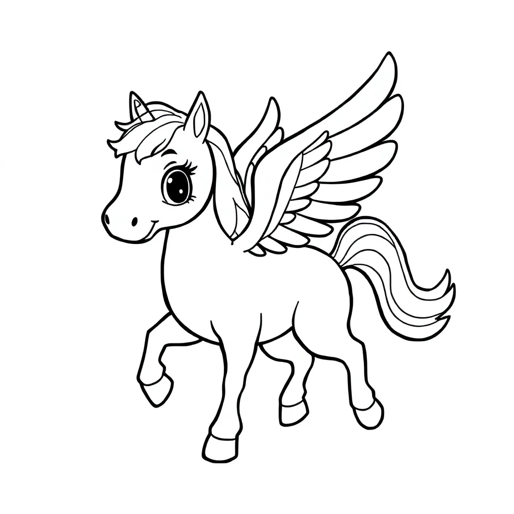 Pegasus a pegasus with wings flying — easy pegasus coloring page (ages 2–5)