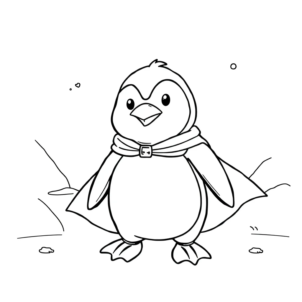 Penguins a cute penguin in a superhero cape — classic penguins coloring page (ages 5–10)