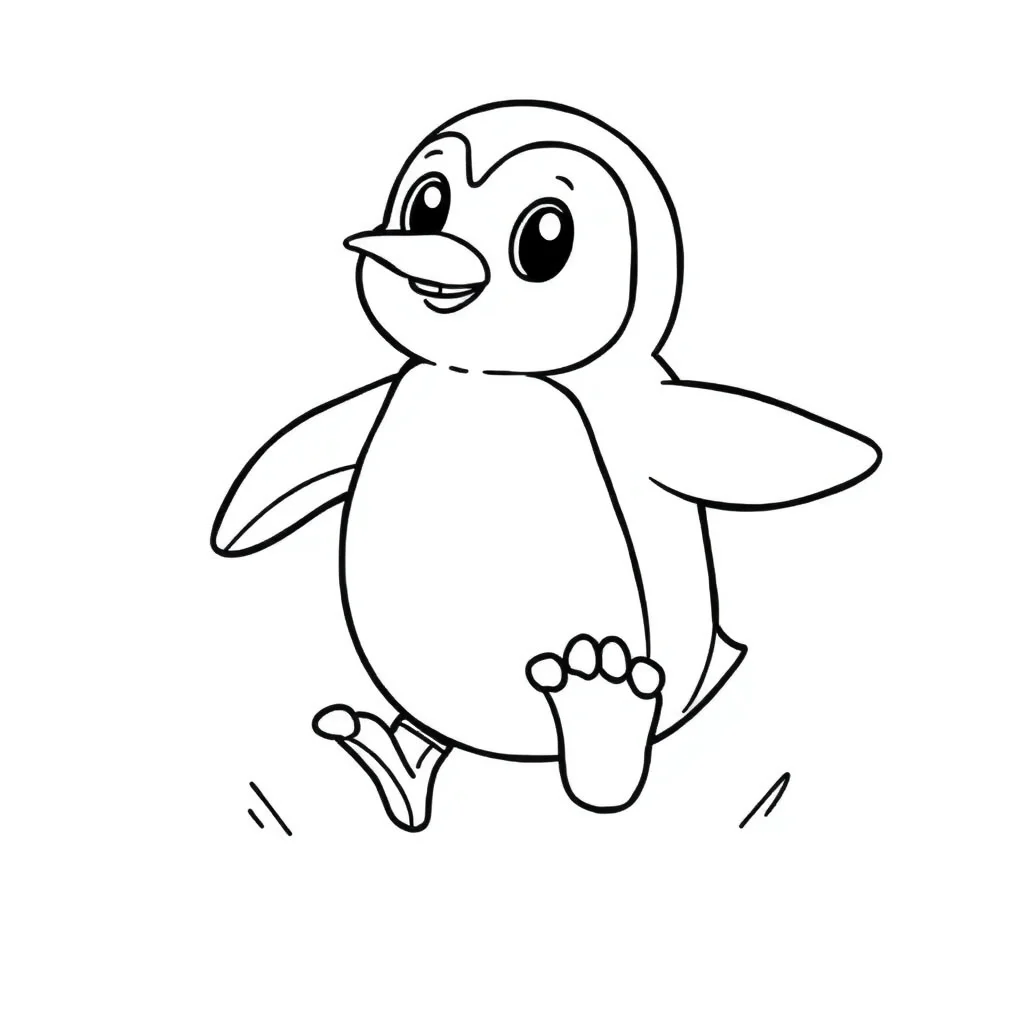 Penguins a cute penguin running — easy penguins coloring page (ages 2–5)