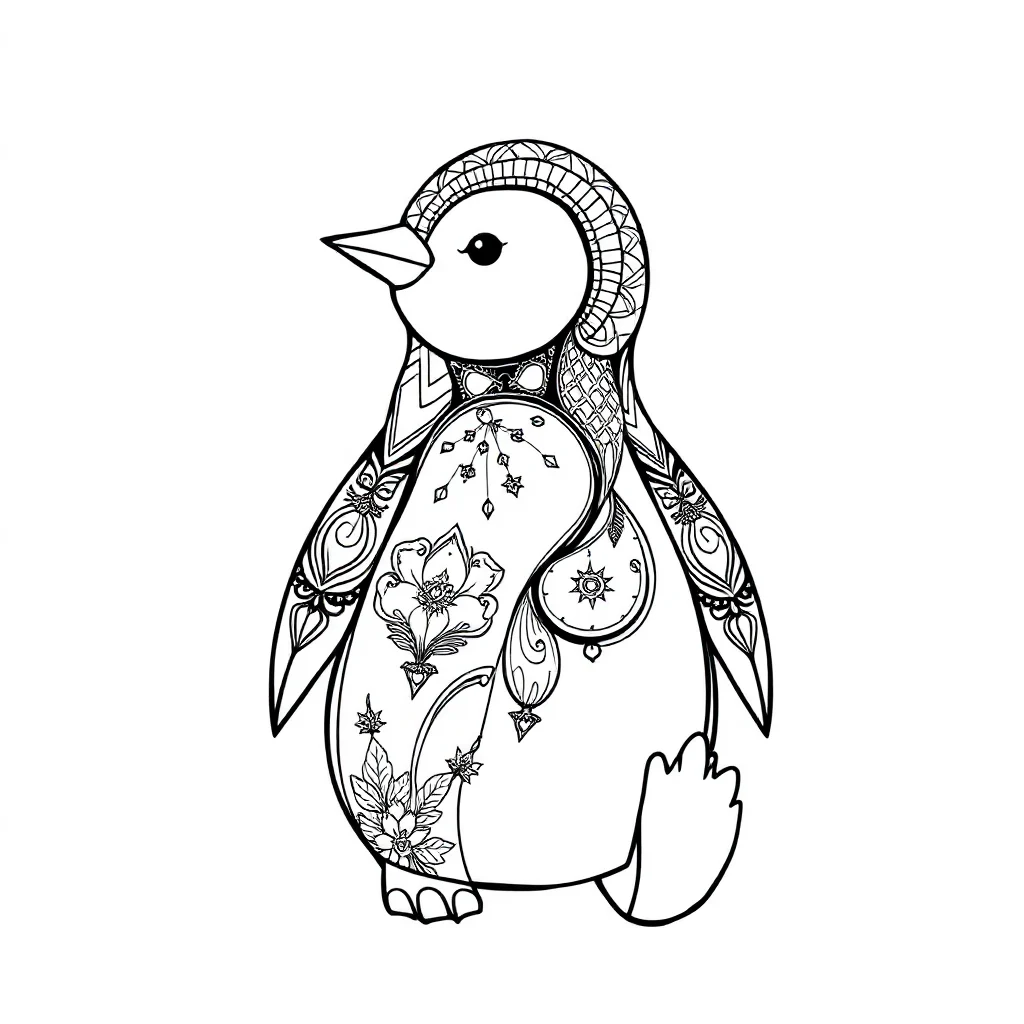 Penguins a cute penguin sitting — detailed penguins coloring page (ages 9+ & adults)