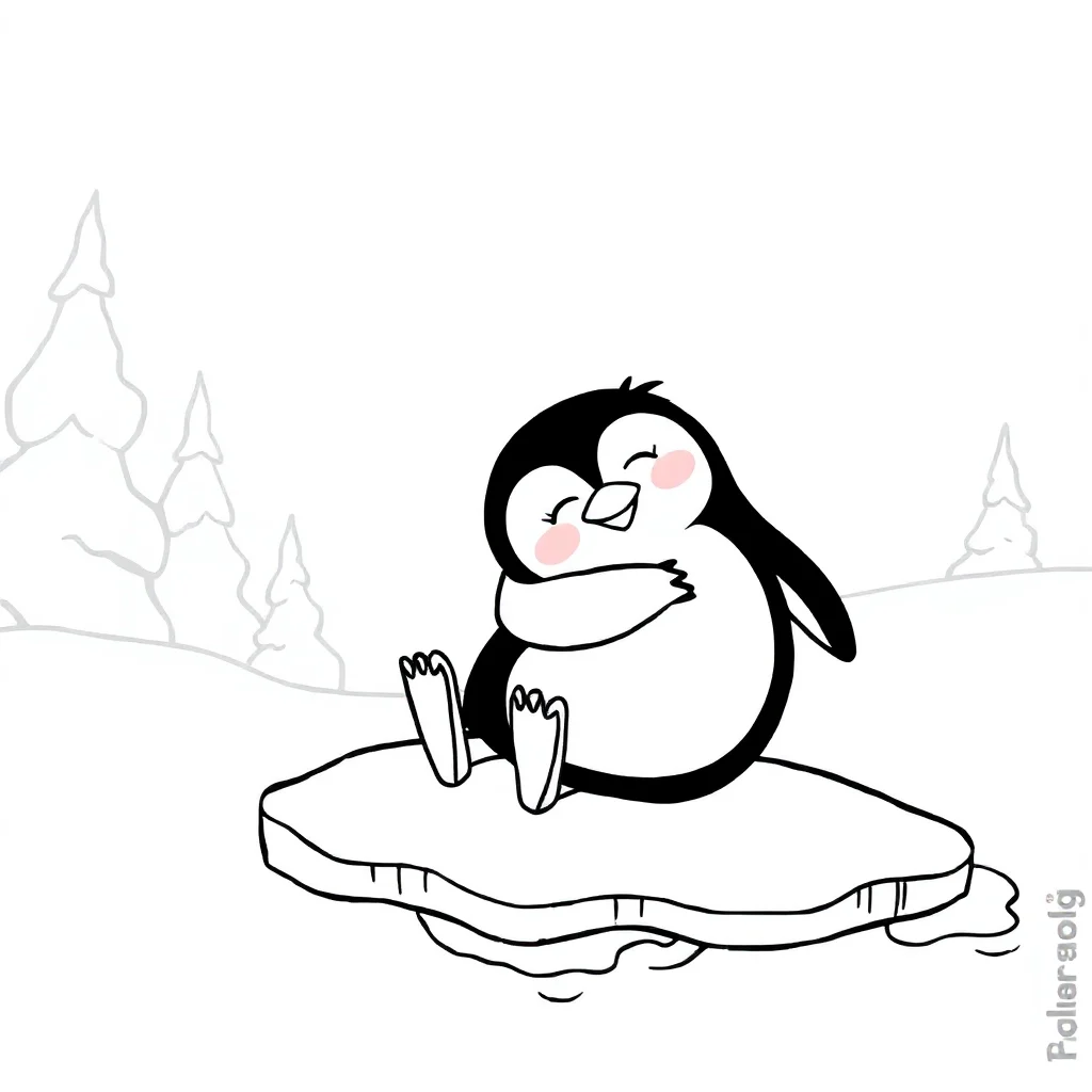 Penguins a penguin sliding on ice hugging a friend — easy penguins coloring page (ages 2–5)