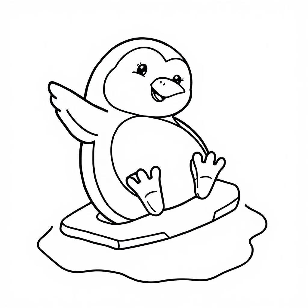 Penguins a penguin sliding on ice — easy penguins coloring page (ages 2–5)