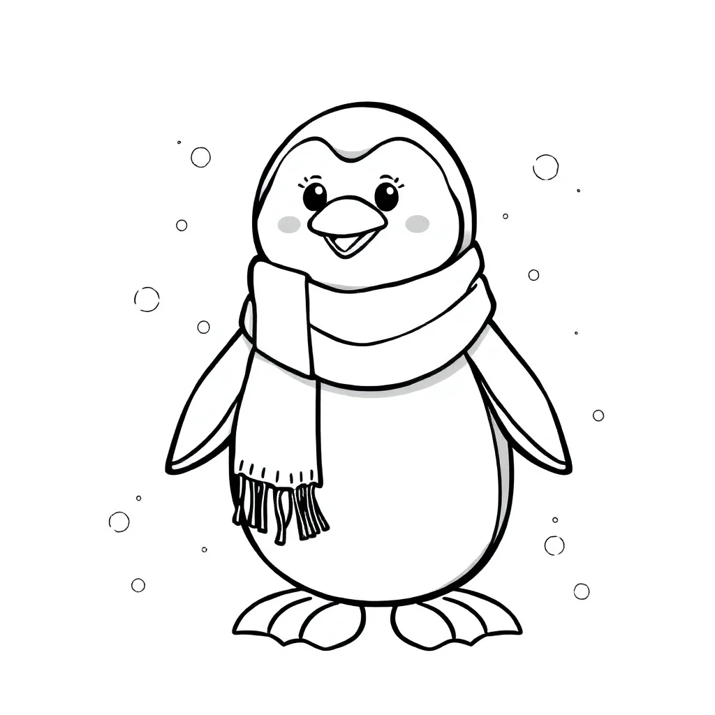 Penguins a penguin with a scarf — easy penguins coloring page (ages 2–5)