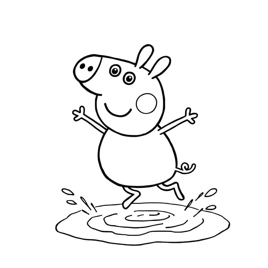 Peppa pig peppa pig jumping in a muddy puddle — easy peppa pig coloring page (ages 2–5)