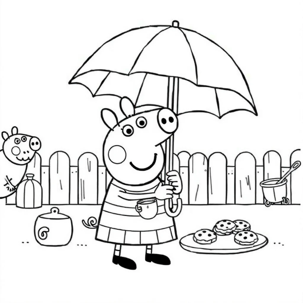Peppa pig peppa pig with an umbrella baking cookies — classic peppa pig coloring page (ages 5–10)