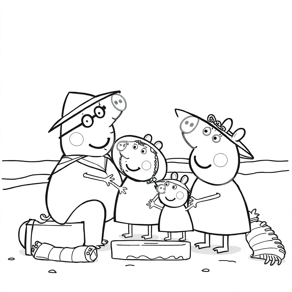 Peppa pig peppa pig with her family on the beach — classic peppa pig coloring page (ages 5–10)