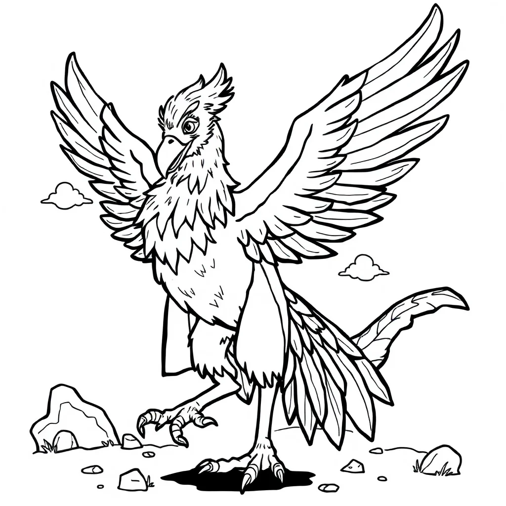 Phoenix a majestic phoenix in a superhero cape — classic phoenix coloring page (ages 5–10)