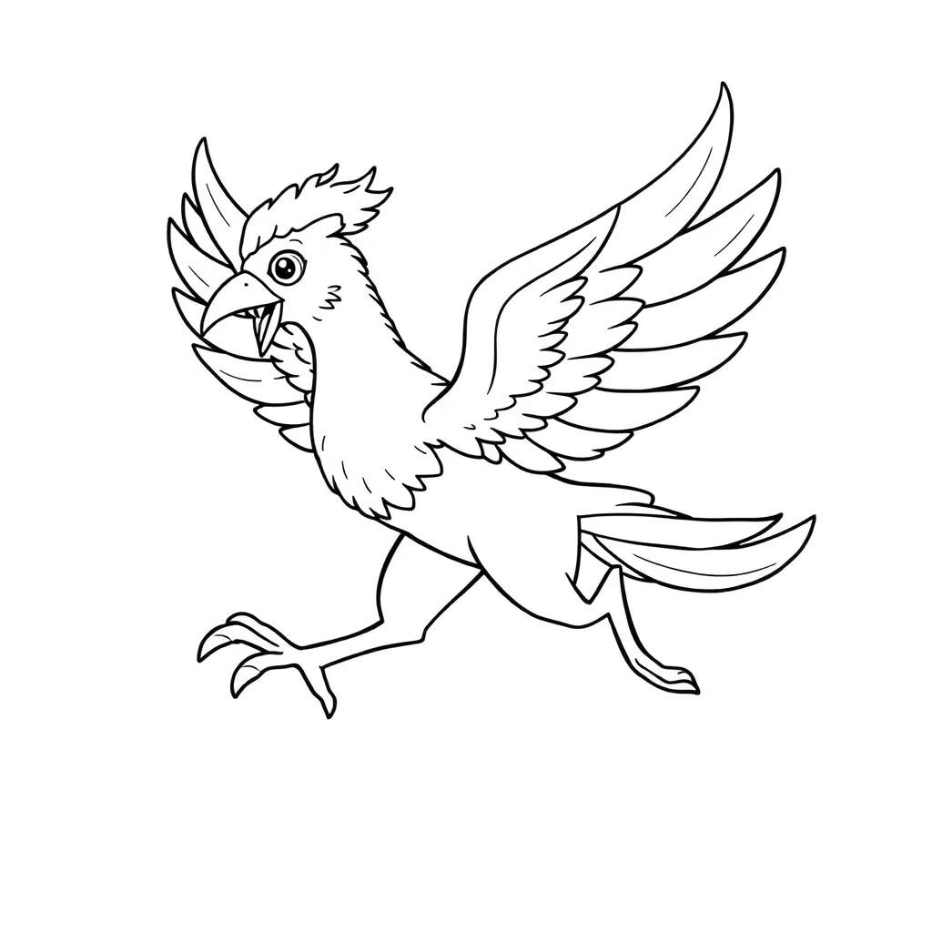 Phoenix a majestic phoenix running — easy phoenix coloring page (ages 2–5)