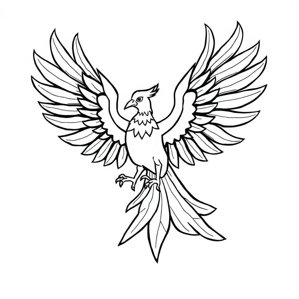Phoenix a phoenix with spread wings flying — easy phoenix coloring page (ages 2–5)