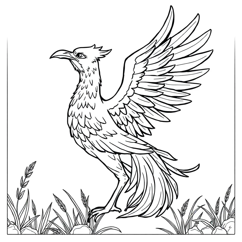 Phoenix a rising phoenix peeking from behind something — classic phoenix coloring page (ages 5–10)