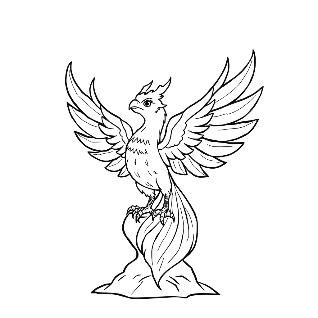 Phoenix a rising phoenix — easy phoenix coloring page (ages 2–5)