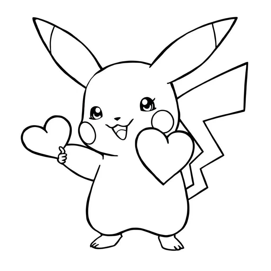 Pikachu pikachu holding a heart — easy pikachu coloring page (ages 2–5)