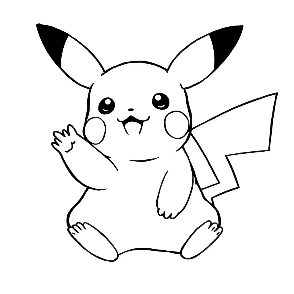 Pikachu pikachu sitting and waving — easy pikachu coloring page (ages 2–5)