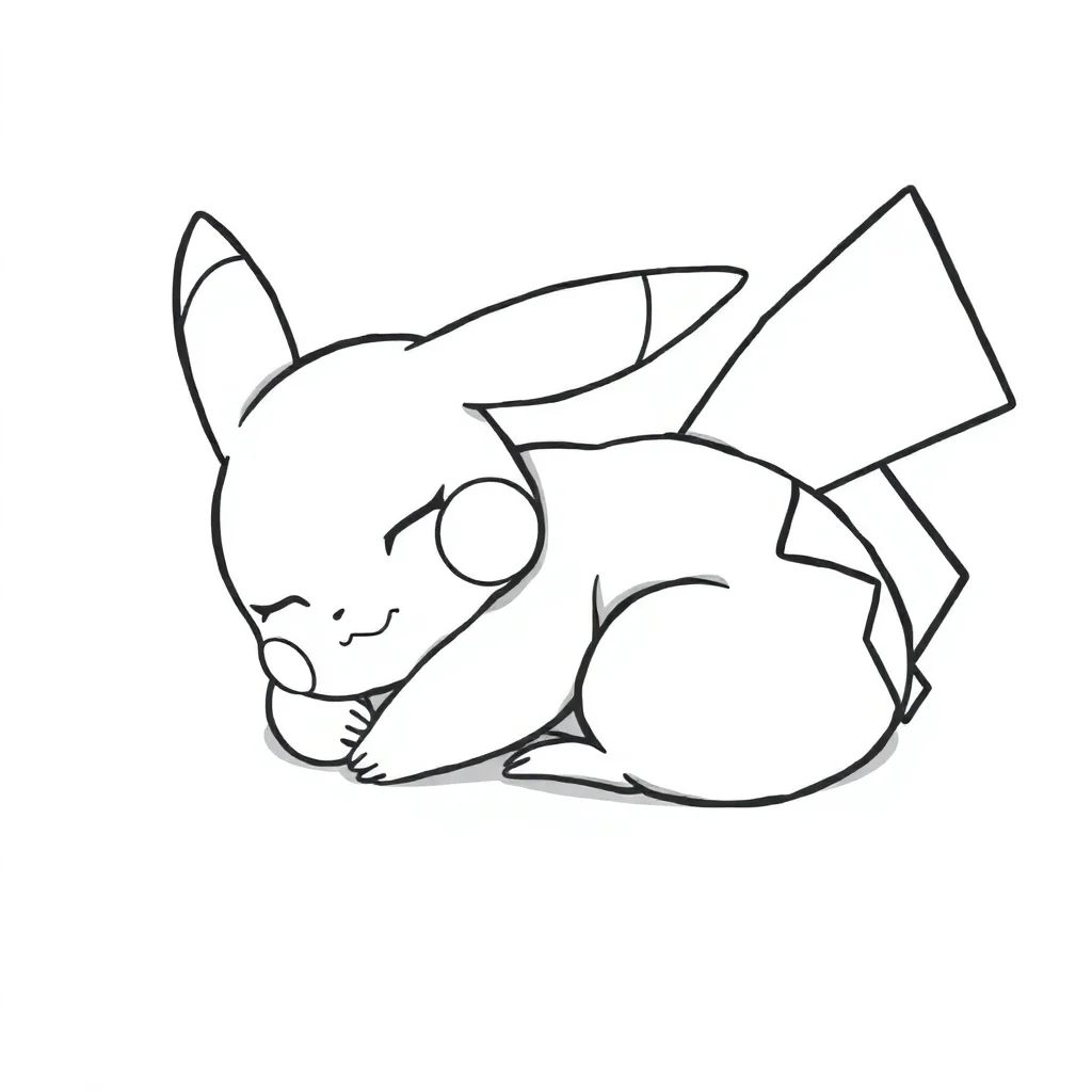Pikachu pikachu sleeping curled up — easy pikachu coloring page (ages 2–5)