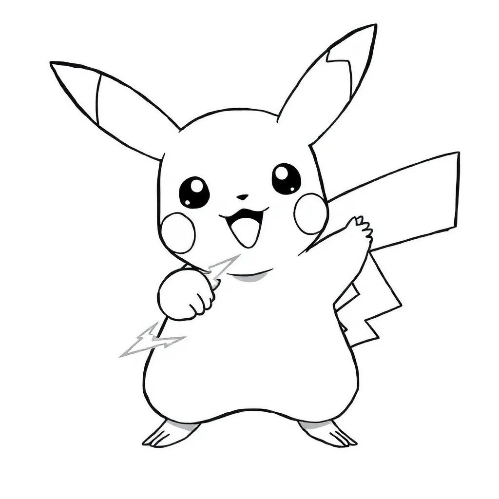Pikachu pikachu using a thunderbolt — easy pikachu coloring page (ages 2–5)