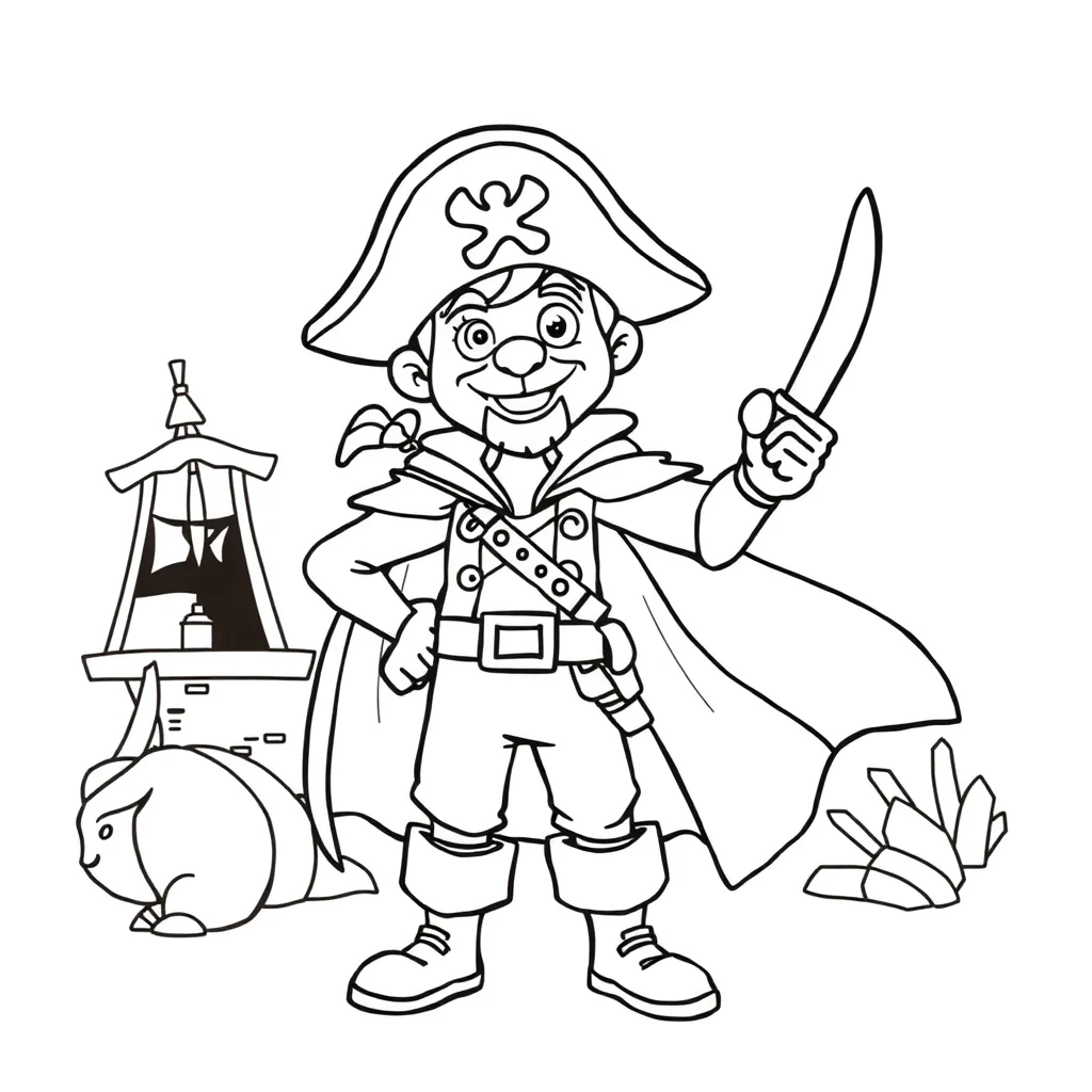 Pirates a friendly pirate in a superhero cape — classic pirates coloring page (ages 5–10)
